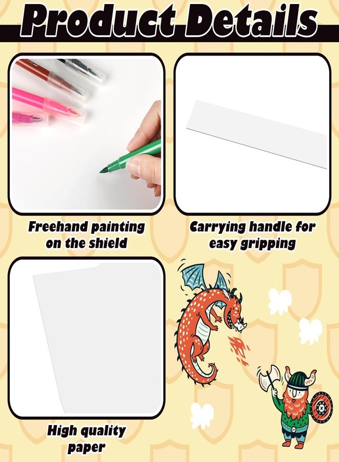 ReliThick 36 Pcs Blank Paper Shields for Kids DIY Cardboard Shields Craft to Decorate with Handles for Markers Crayons Paint Party Gift Dramatic Play Castle Activities - Image 3